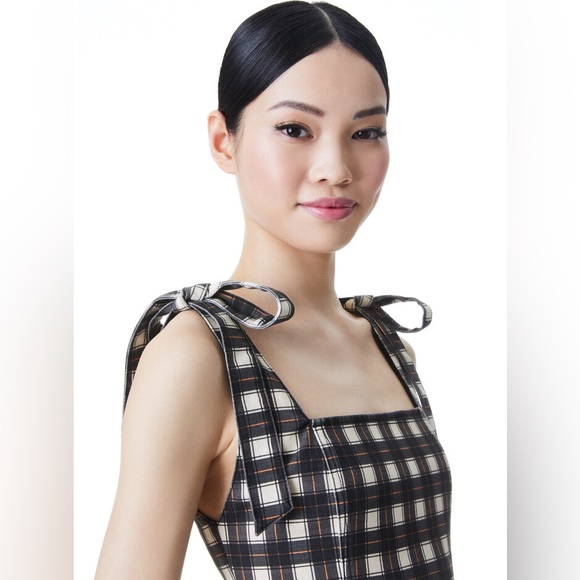 NWT Alice And Olivia Check Maryann Plaid Tie Shoulder Mini Dress - Picture 3 of 5